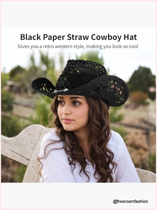 Handmade Floral Paper Straw Cowboy Hat - Breathable  display picture 2